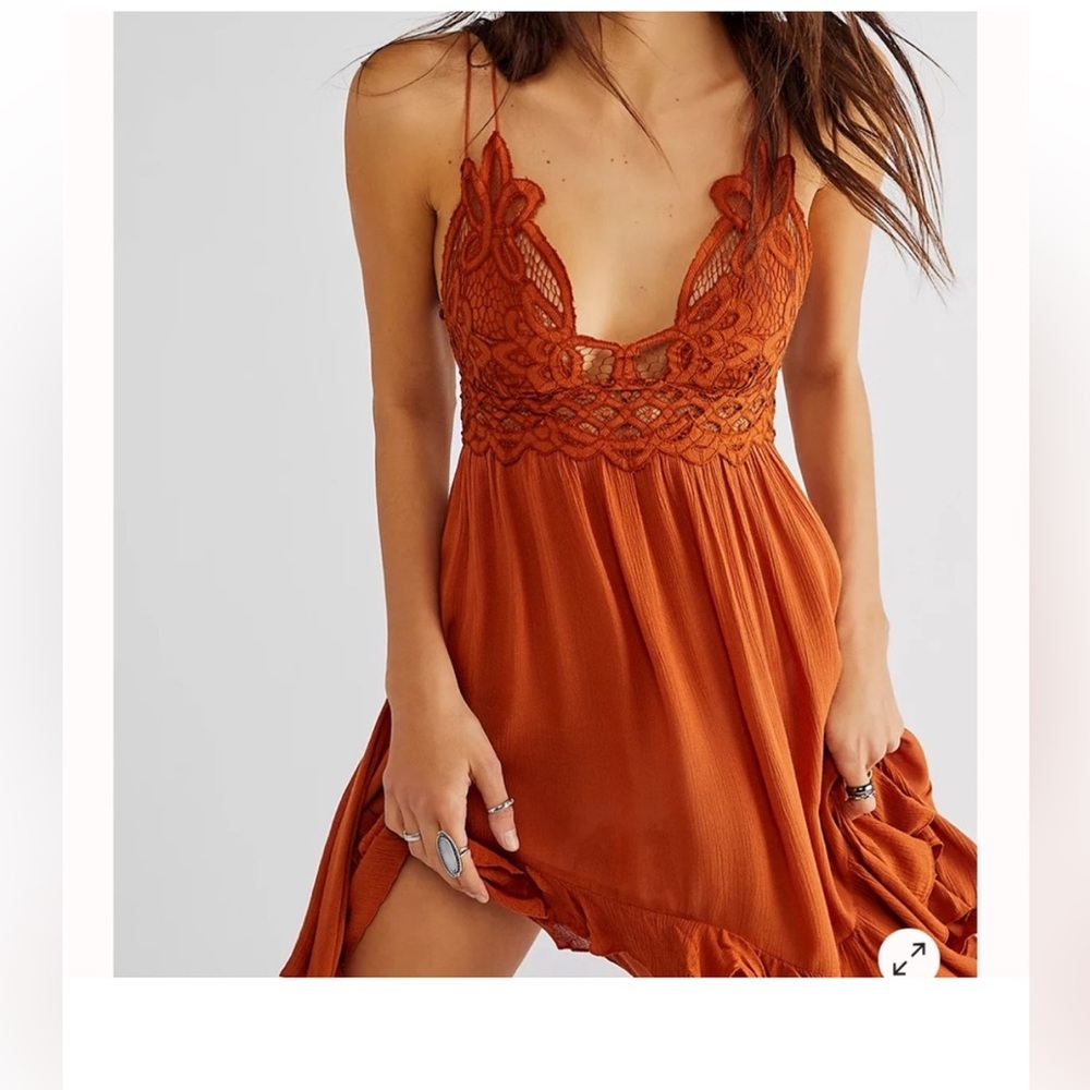Free People Rust Orange Lace-Trim Mini Dress